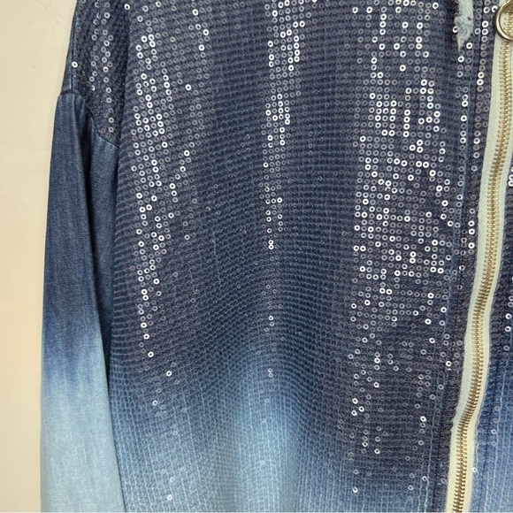 Angela Mara Blue Ombré Sequin Lightweight Hooded Jacket Size Small - Picture 6 of 11